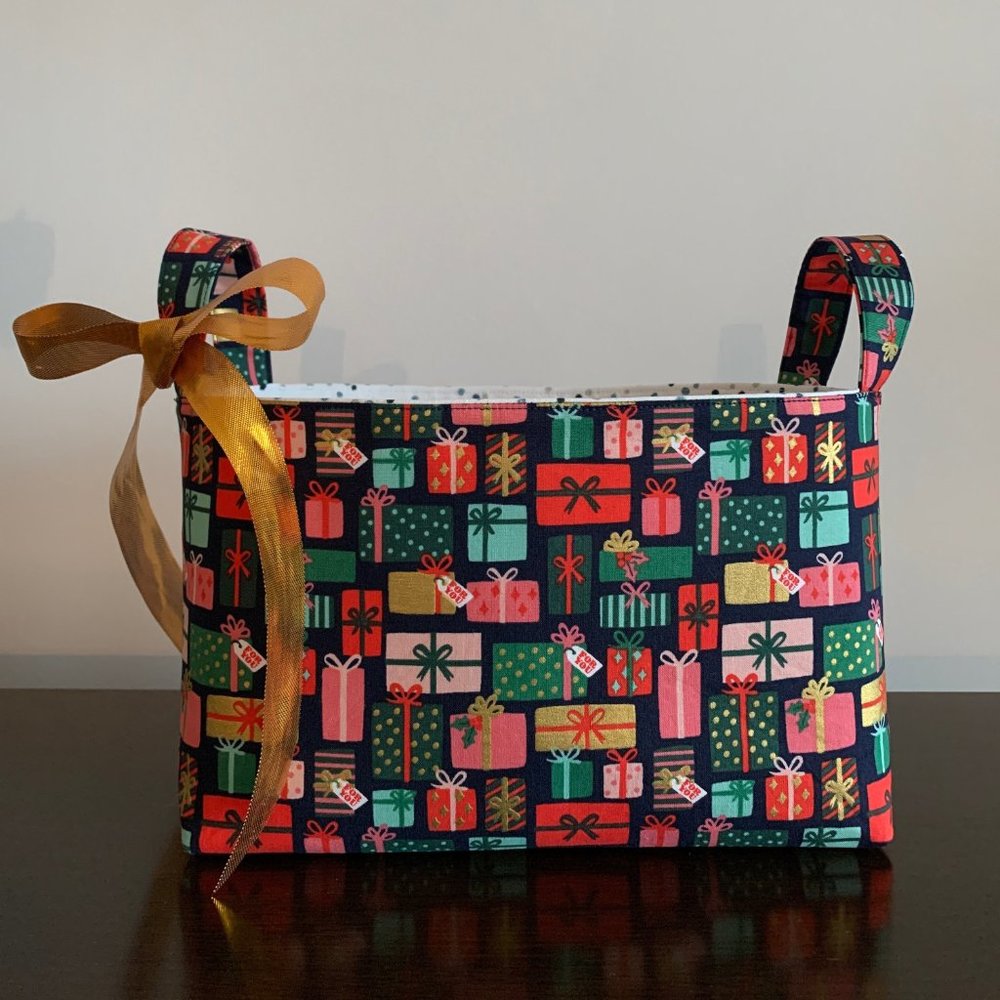 Holiday Storage Fabric Basket by Rifle Paper Co. Holiday Gifts Metallic -2